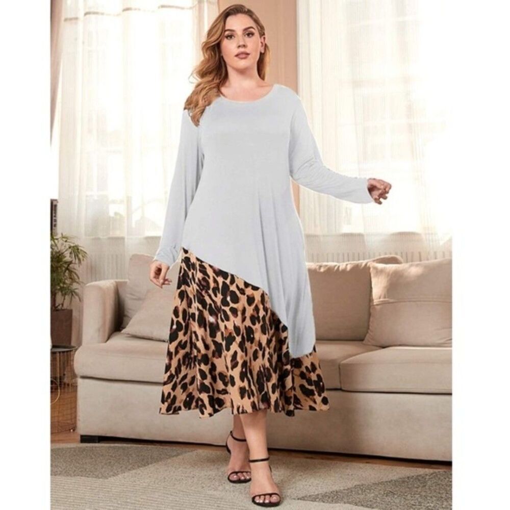 AUPYEO Mini Dress for women Plus size Long Sleeves leopard Print. New wit tags.